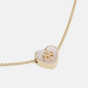 18k Gold Plated Tory Burch Mother of Pearl Heart Pendant Necklace